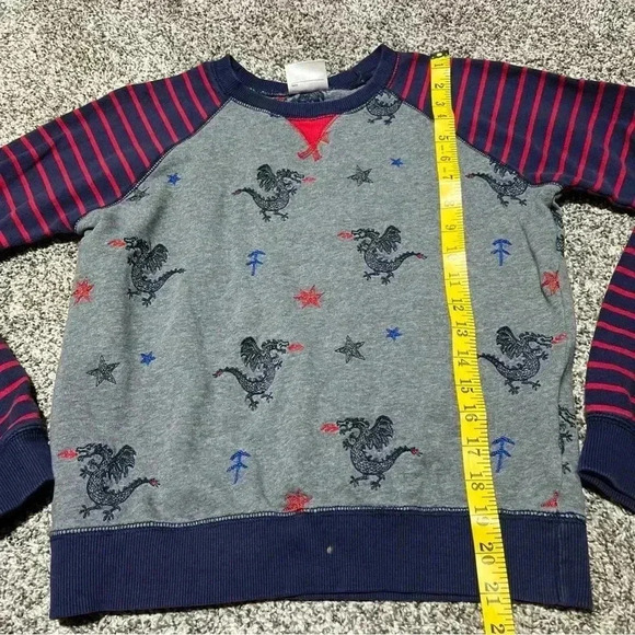 Hanna Andersson Blue Stripe Sweater Elbow Patches Embroidered Dragon Size 150 - Picture 2 of 9